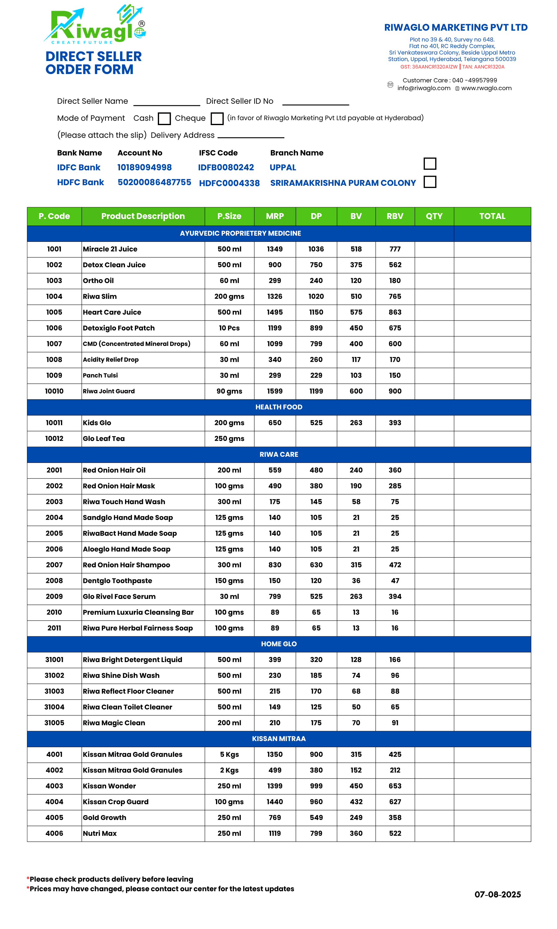 RIWAGLO ORDER FORM